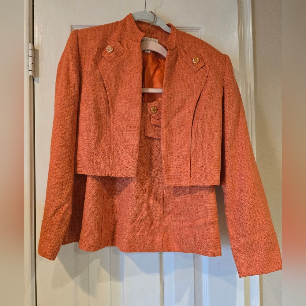 Vintage Alberto Makali Sport Cropped Blazer Jacket With Skirt Orange Size 6